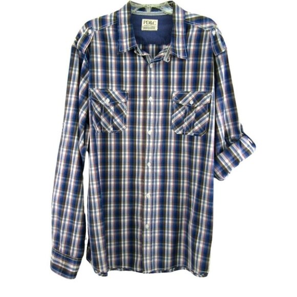 Paper Denim and Cloth Blue Green Orange Plaid Button Up Shirt Mens Size XXL - Picture 1 of 11